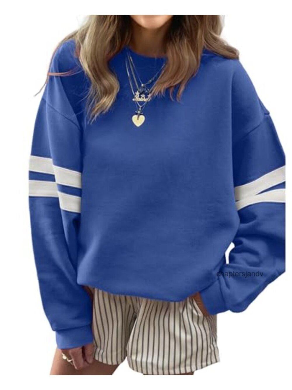 Womens Oversized Striped Varsity Sweatshirt Crewneck Pullover